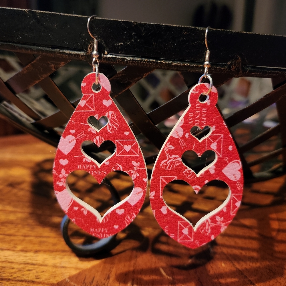 Handmade Red Valentine's Day Faux Leather Earrings